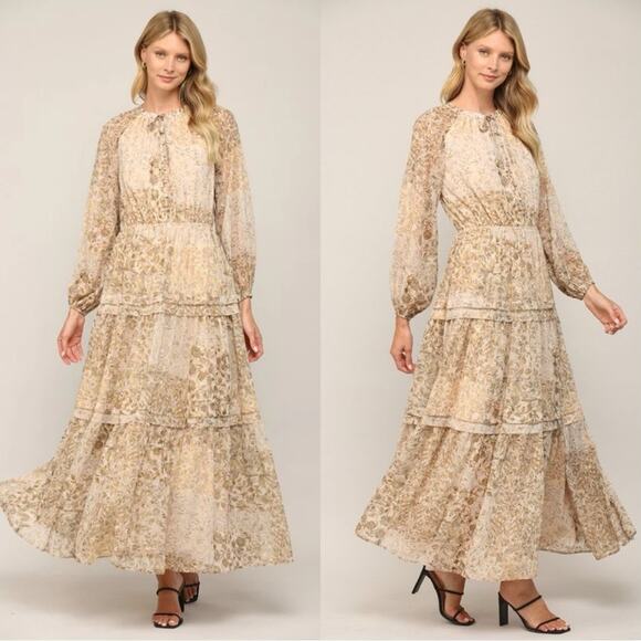 Fate Long Sleeve Tiered Maxi Dress M - hulwithkids.com